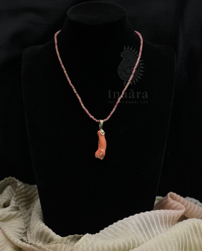 Pink Beaded Necklace w/ Carved Pendant