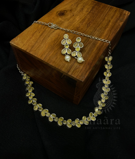 Floral Yellow Stone Necklace Set