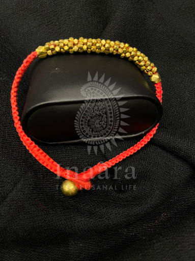 Braided Red String w/Brass Beads Bracelet