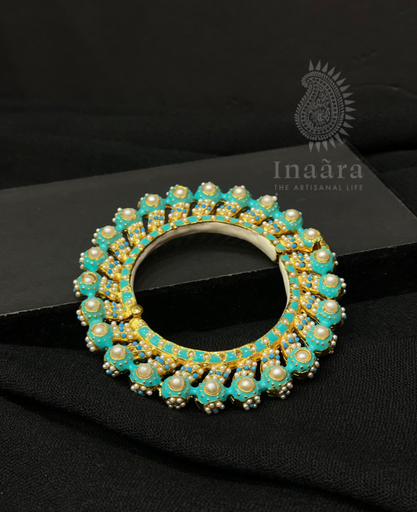 Oversized Pearl Meenakari Bangle- Sky Blue