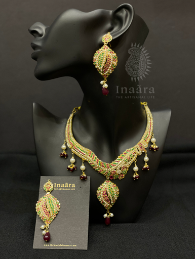 Jadau Necklace Set- Red & Green