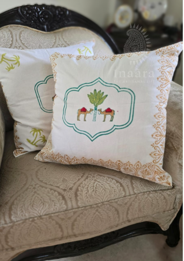 Block Print Cushion Cover-Camel