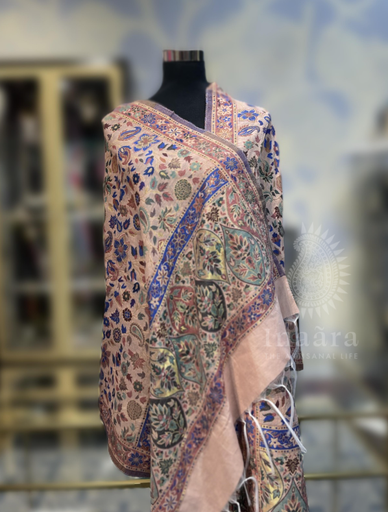 Pure Silk Shawl- Peach Printed