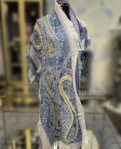 Boiled Wool Shawl-Paisley Light Purple