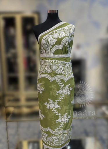 Embroidered Chiffon Dupatta- Light Green