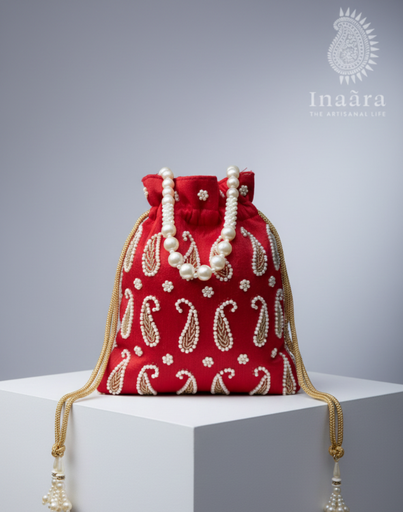 Paisley Potli Bag-Red