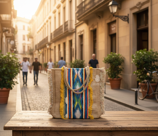 Jute Tote Bag-Brown/Blue