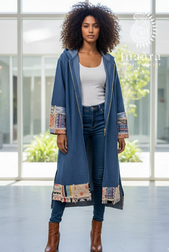 Denim Patchwork Hooded Shrug
