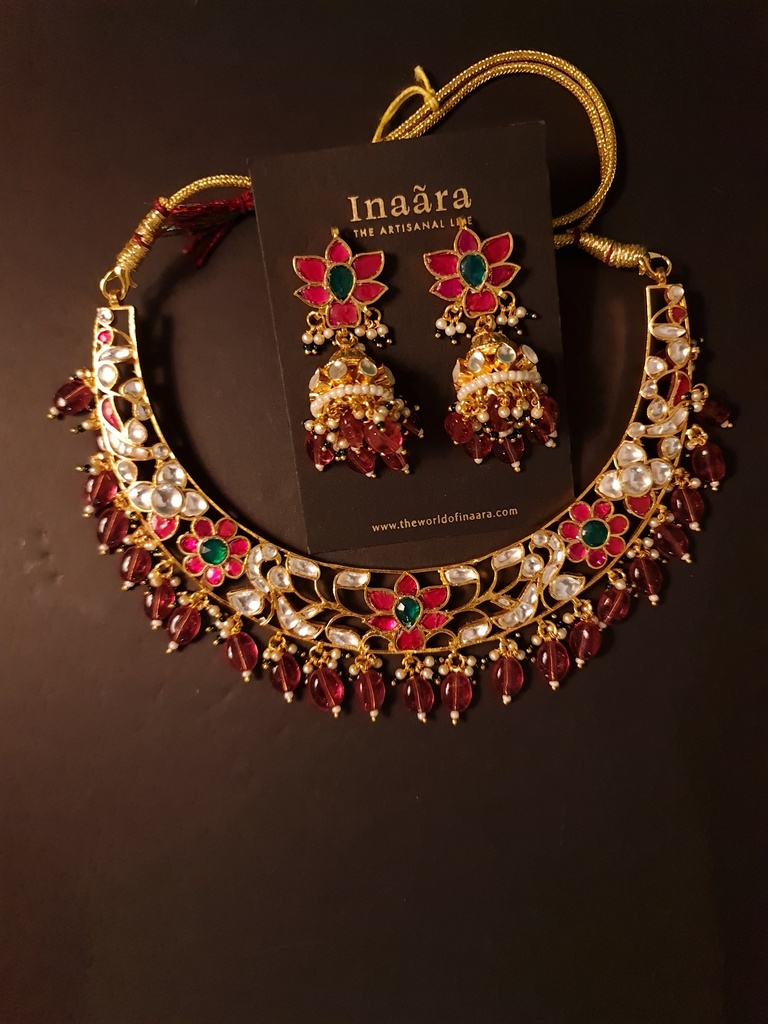 Vintage Polki Bib Necklace with Jhumkas
