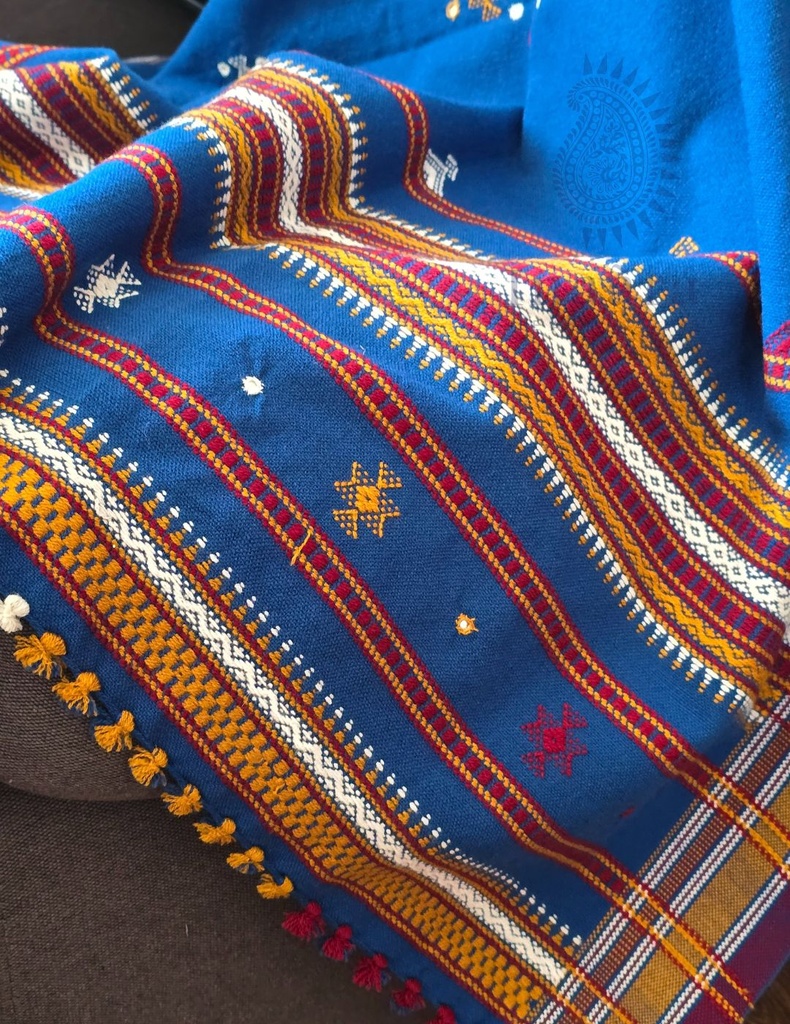 Bhujodi Shawl Chomki Border (Teal)