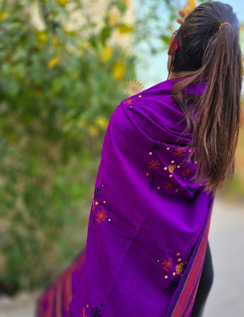 Bhujodi Shawl Chomki Border (Purple)