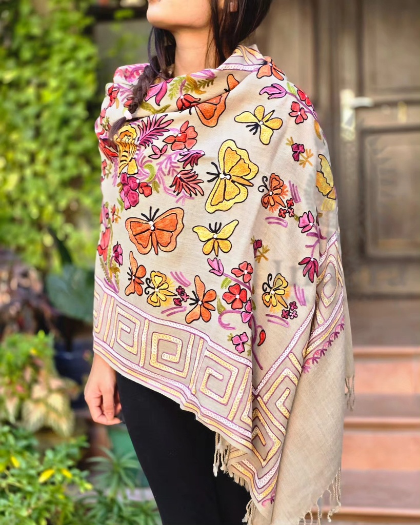 Armaan Embroidered Kashmir Shawl (Beige)
