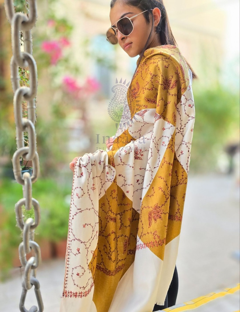 Chowki Embroidered Shawl (Mustard)