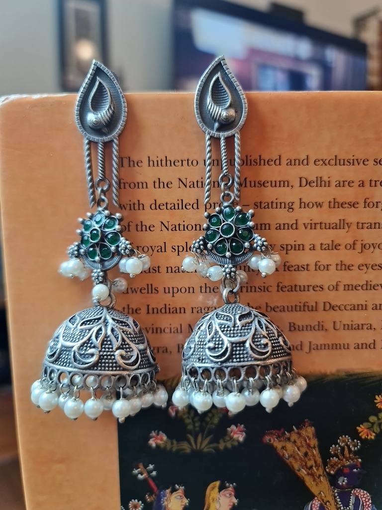 Silver tone brass earrings