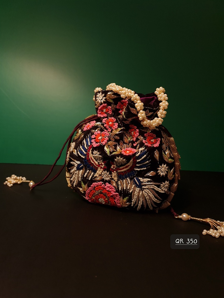 Original zardosi and parsi gara embroided potli bag