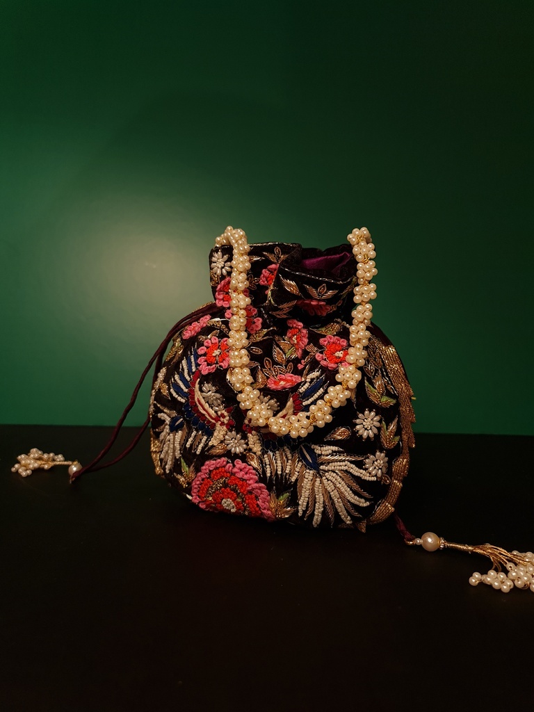 Original zardosi and parsi gara embroided potli bag