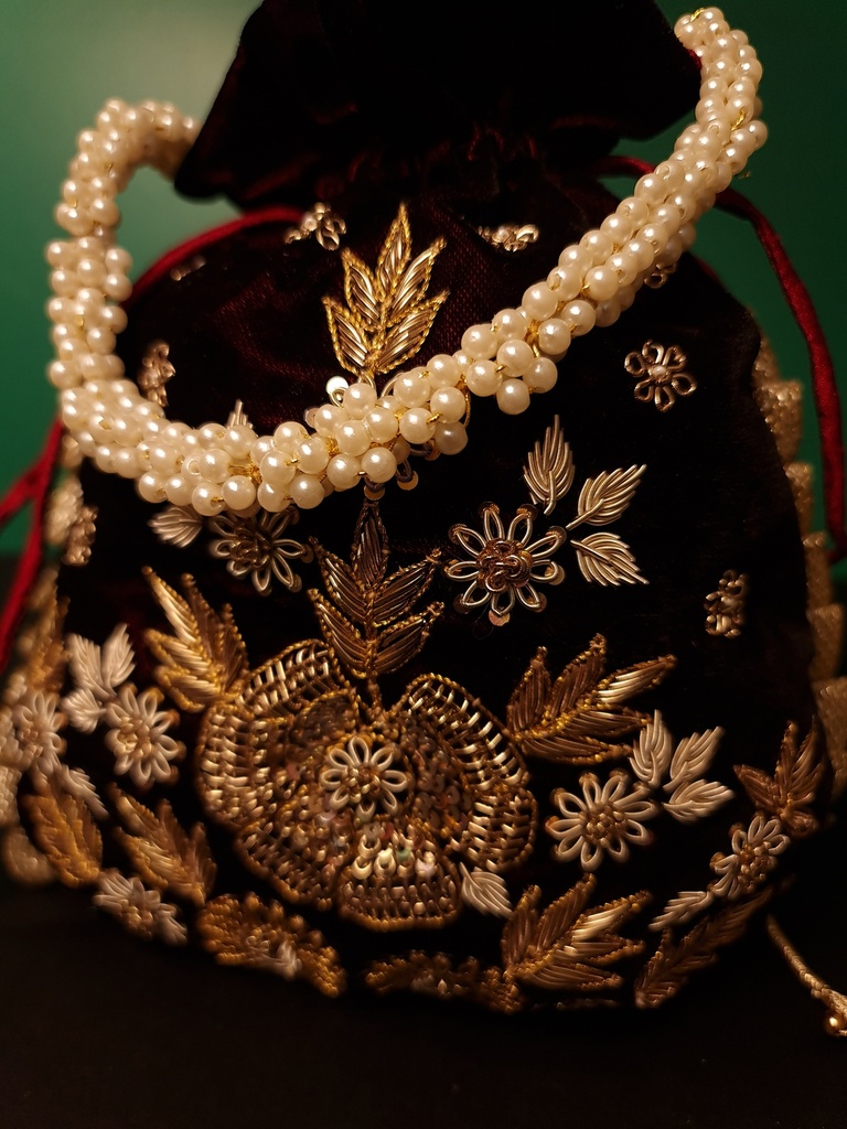 Original zardosi and parsi gara embroided potli bag