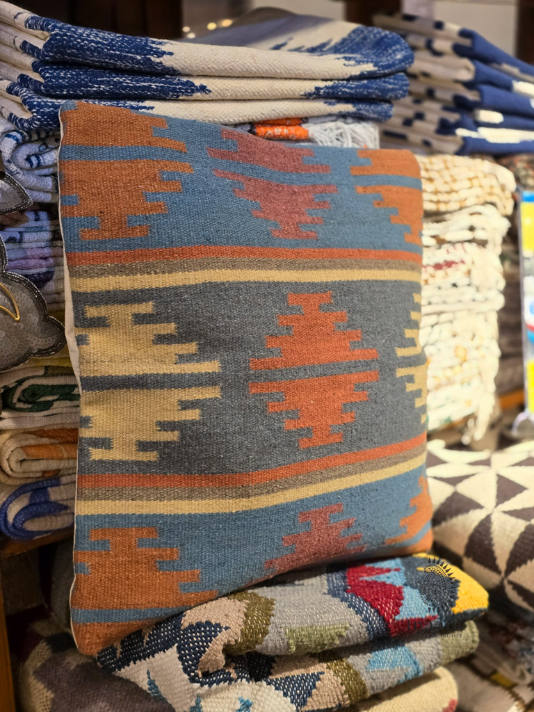 Hand woven cushion cover- Steel Blue & Orange Tones