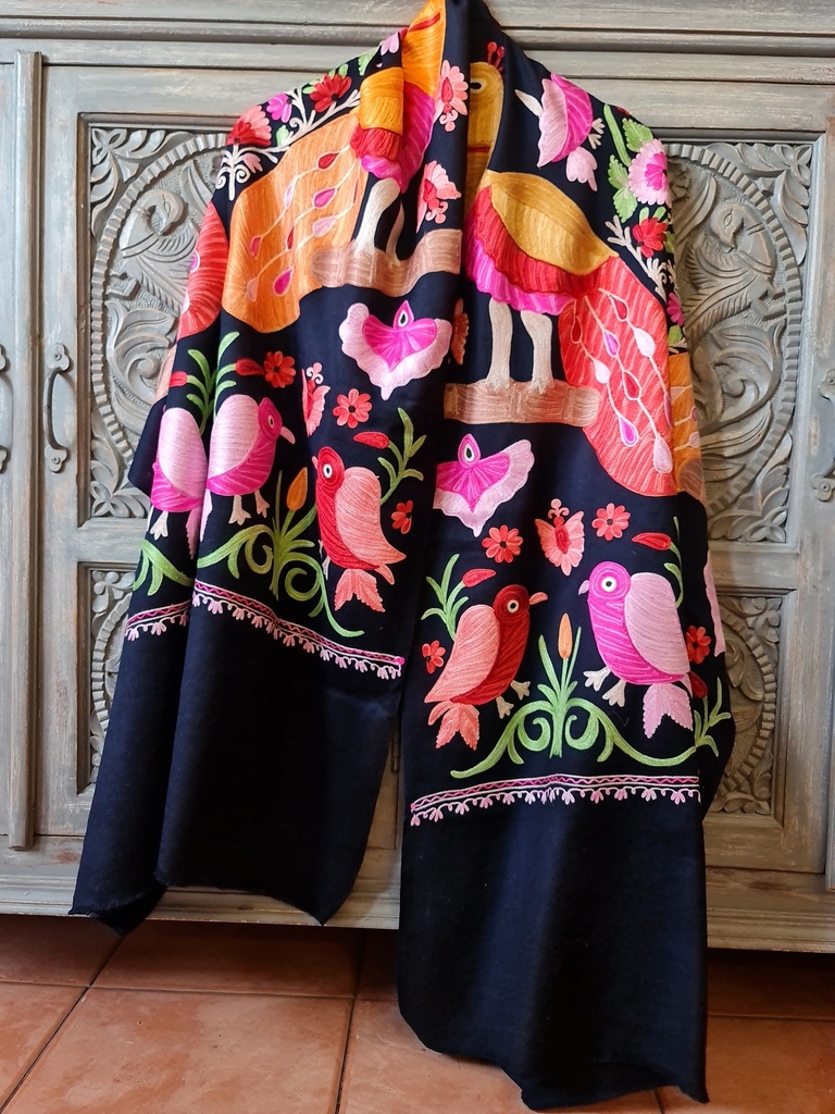 Vann Embroidered Shawl Royal Black