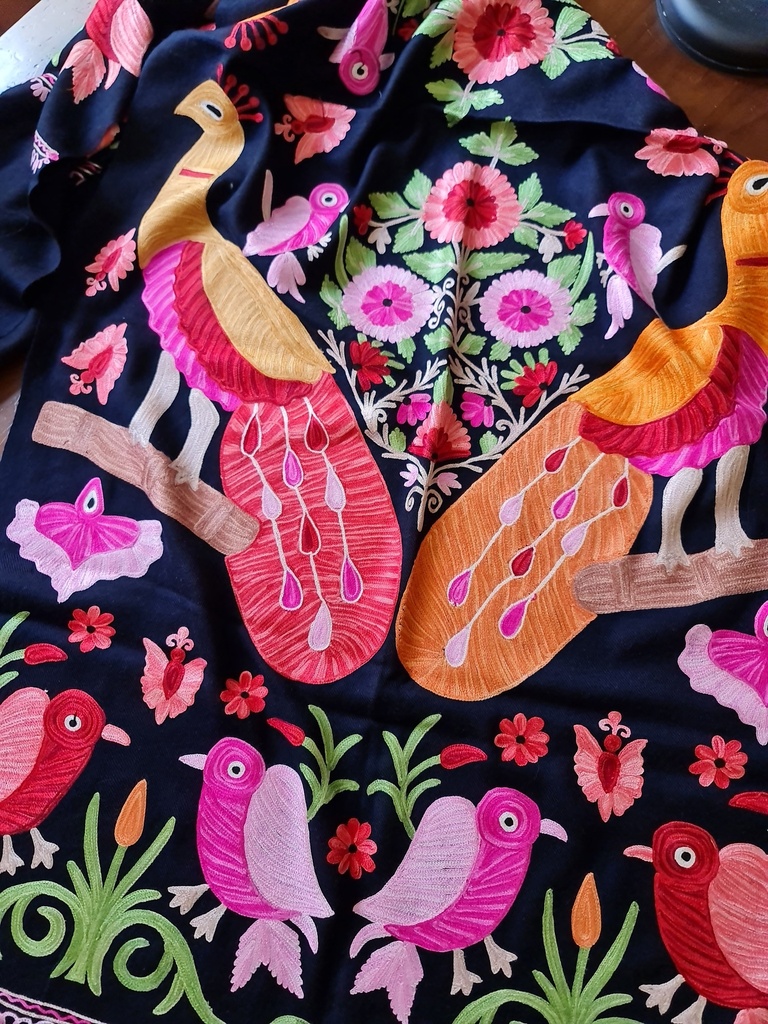 Vann Embroidered Shawl (Royal Black)