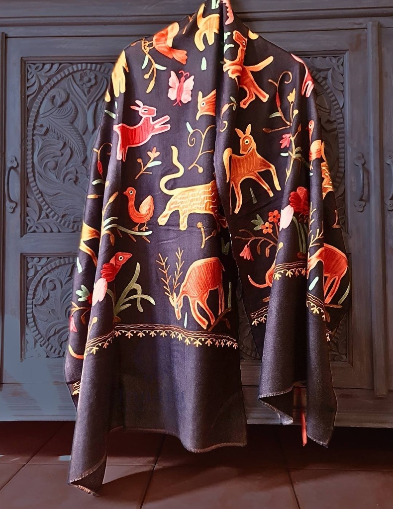 Vann Embroidered Shawl Royal Black
