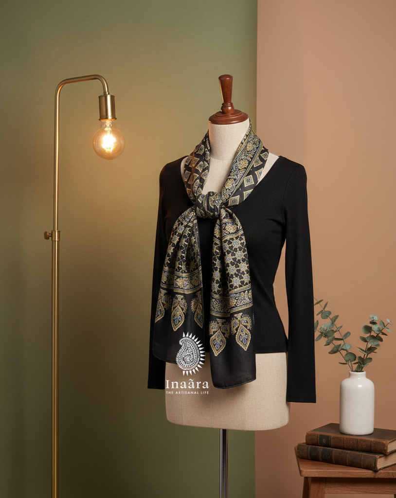 ajrakh dupatta black rectangular by luqi arts (1).png