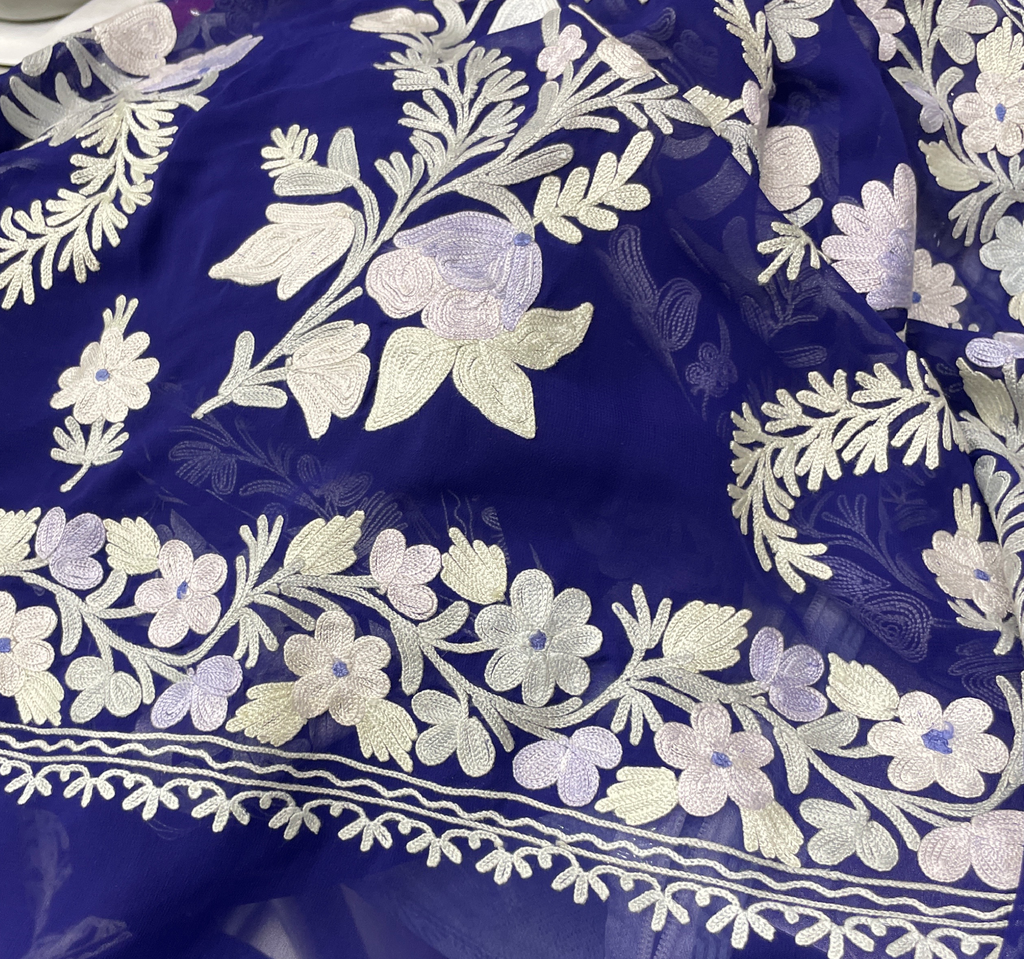 Kashmiri Aari Work Saree - Purple