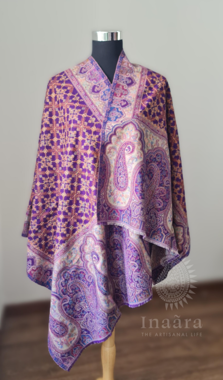 Fine Wool Shawl-Floral Purple