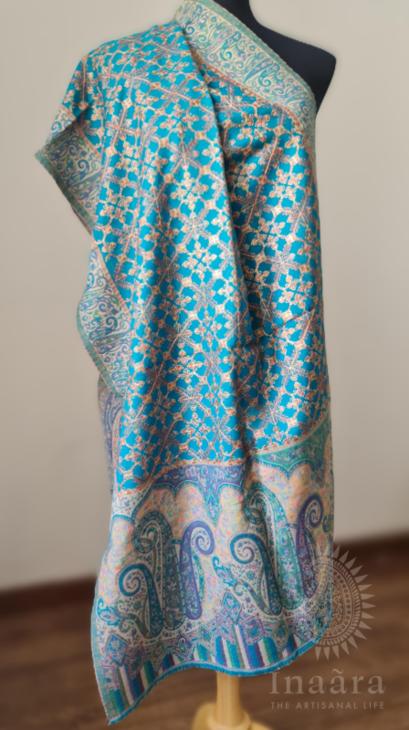 Fine Wool Shawl- Printed Turquoise