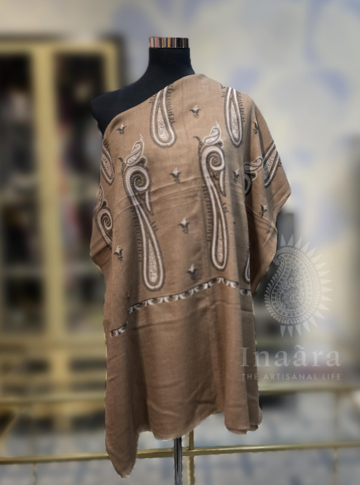 Fine Wool Shawl- Brown & White