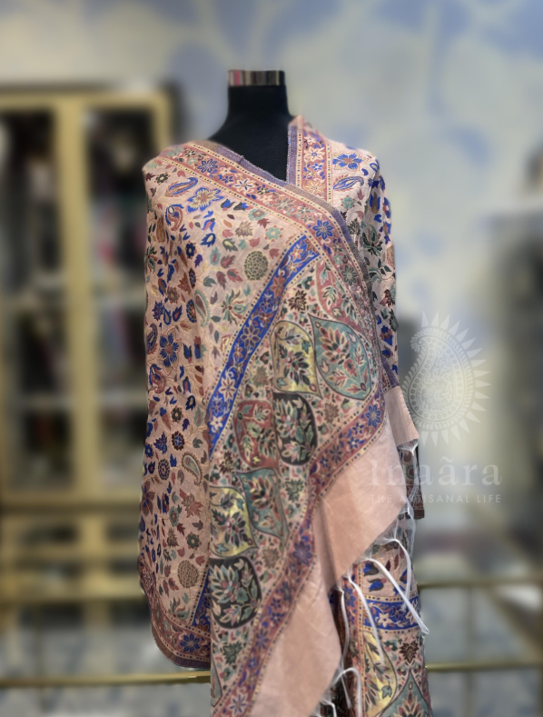 Pure Silk Shawl- Peach Printed