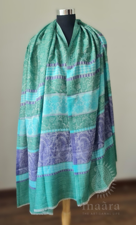 Fine Wool Stole- Green & Purple