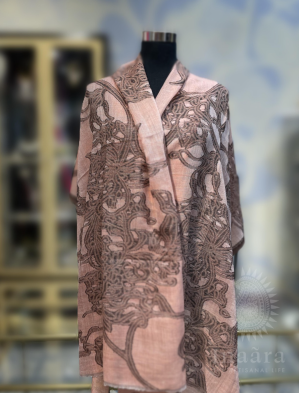 Fine Wool Stole- Peach Floral