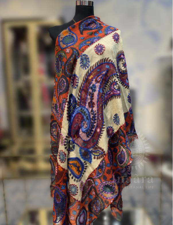 Boiled Wool Stole- Colorful Paisley