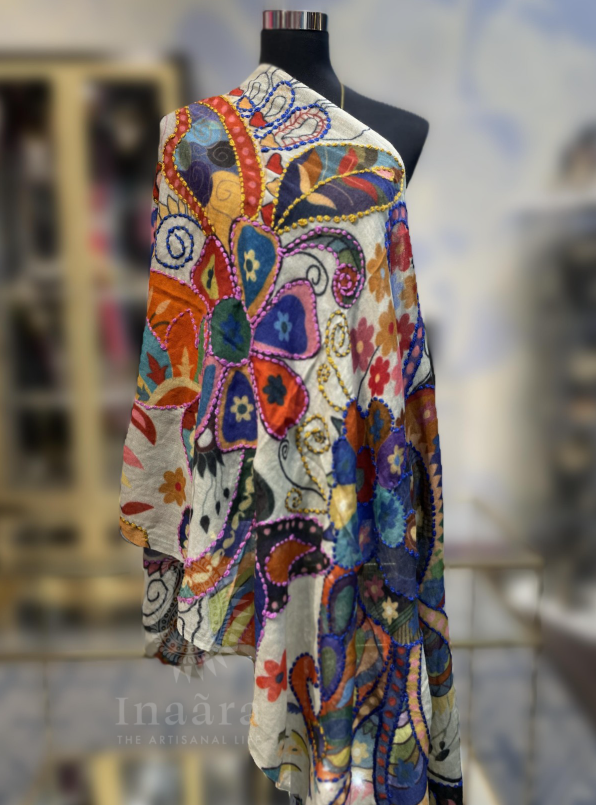 Boiled Wool Stole- Flower & Paisley