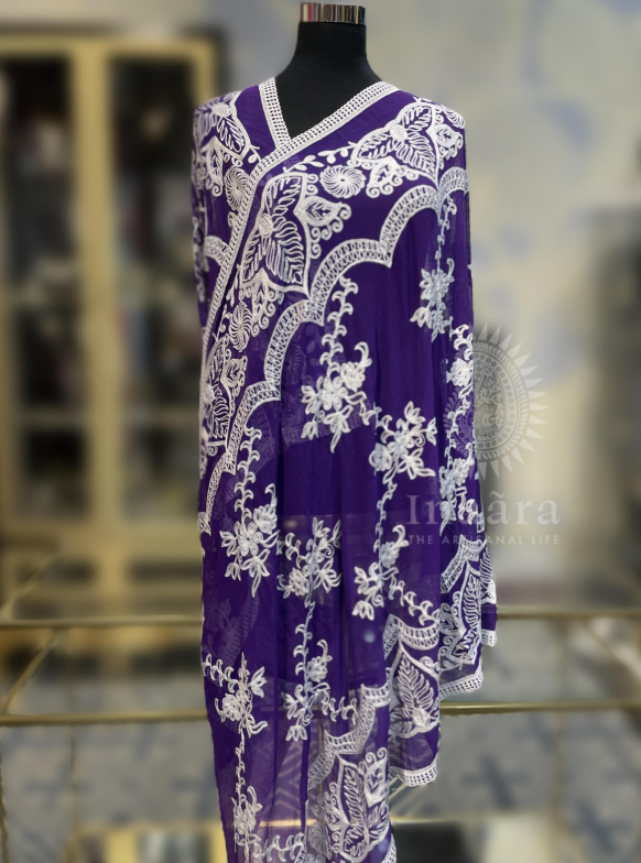 Embroidered Chiffon Dupatta -Purple
