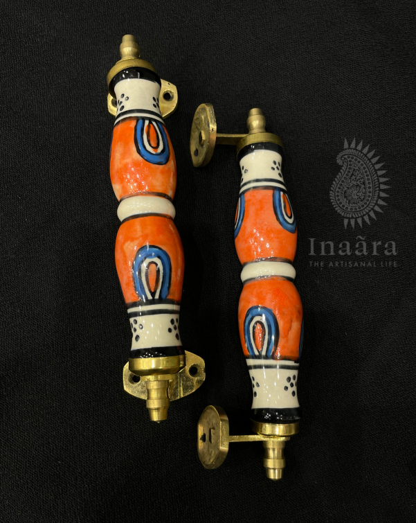 Ceramic Door Handle- Orange/2pc
