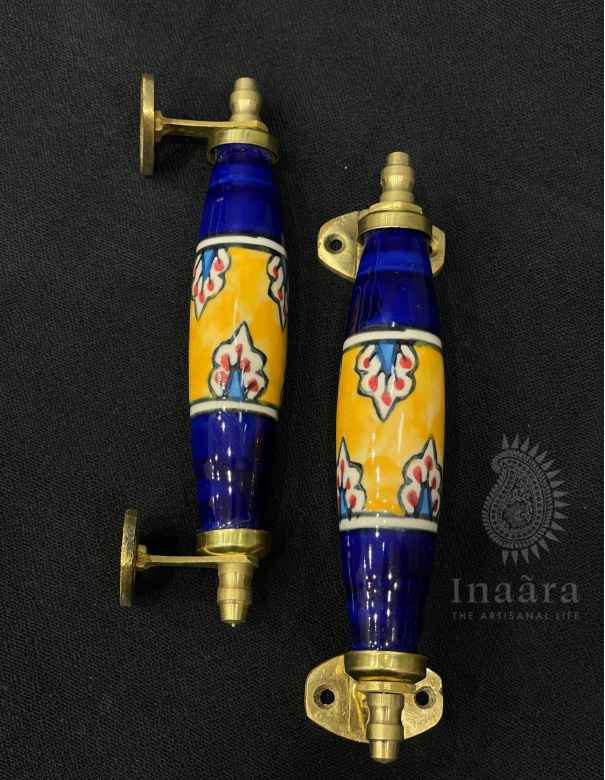 Ceramic Door Handle- Blue Orange/2pc