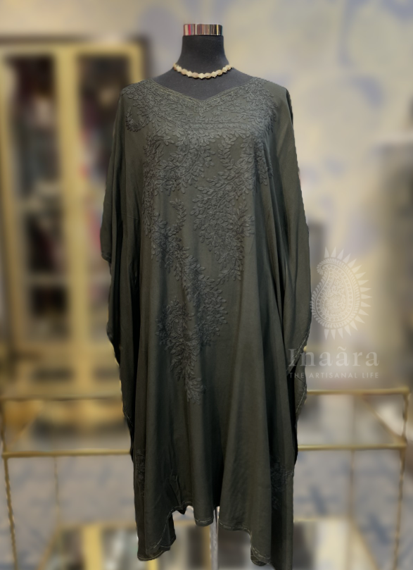 Embroidered Kaftan- Dark Green