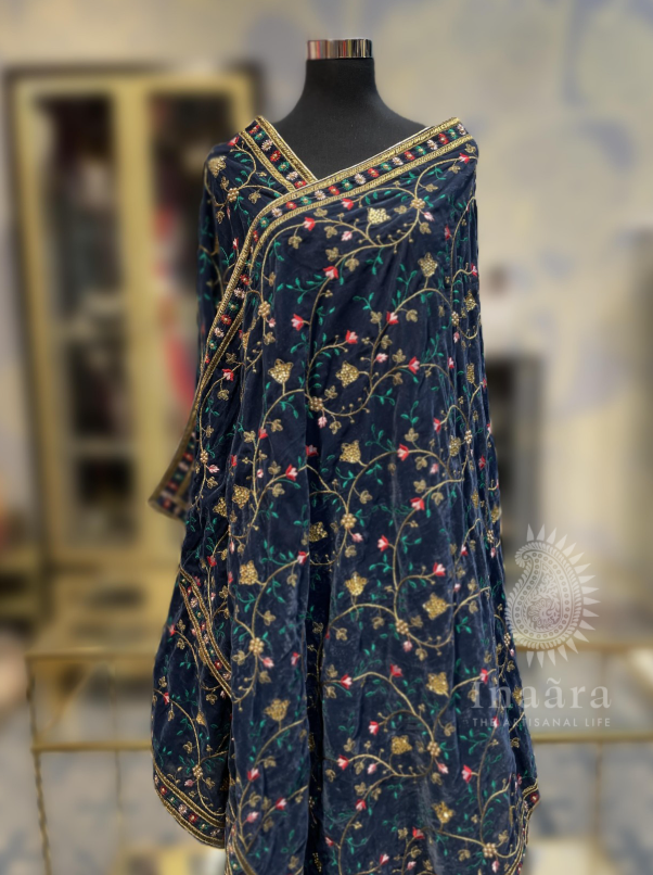 Velvet Luxe Dupatta- Blue