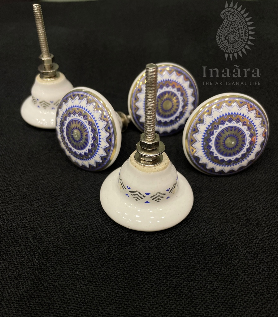 Blue&Gold Wheel Pattern Ceramic Knob