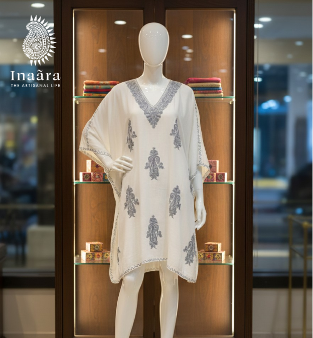 Embroidered Kaftan- White/Yellow (copy)