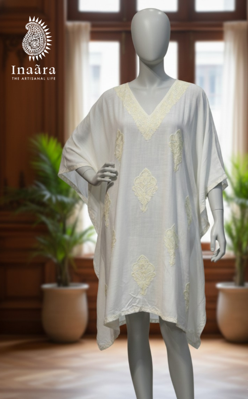 Embroidered Kaftan- White/Slate Blue (copy)