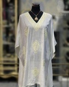 Embroidered Kaftan-White/Light Yellow