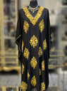 Embroidered Long Kaftan-Black/Yellow