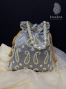 Handmade Embroidered Paisley Potli Bag-Gray