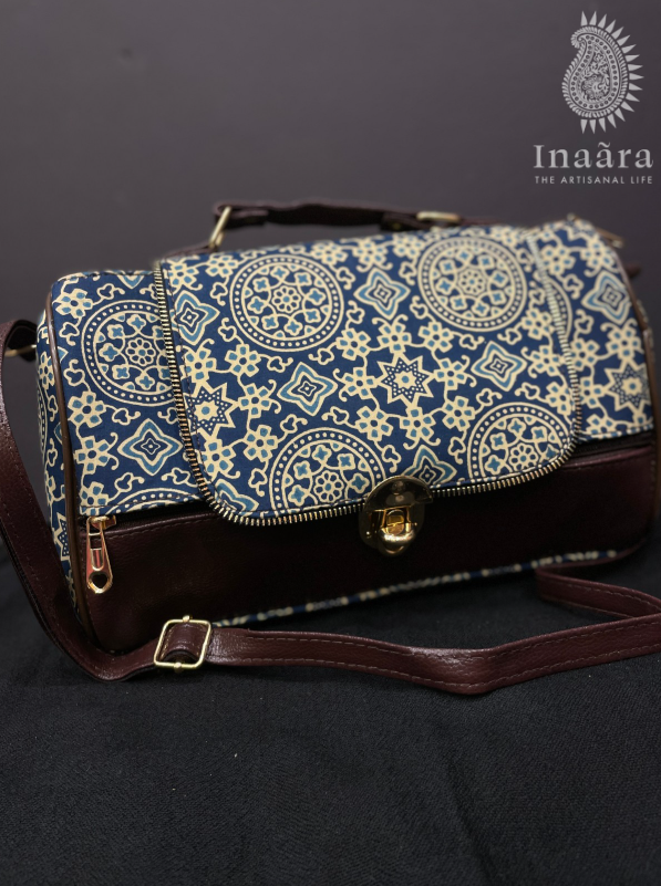 Ikkat Bag w/Sling-Navy Blue