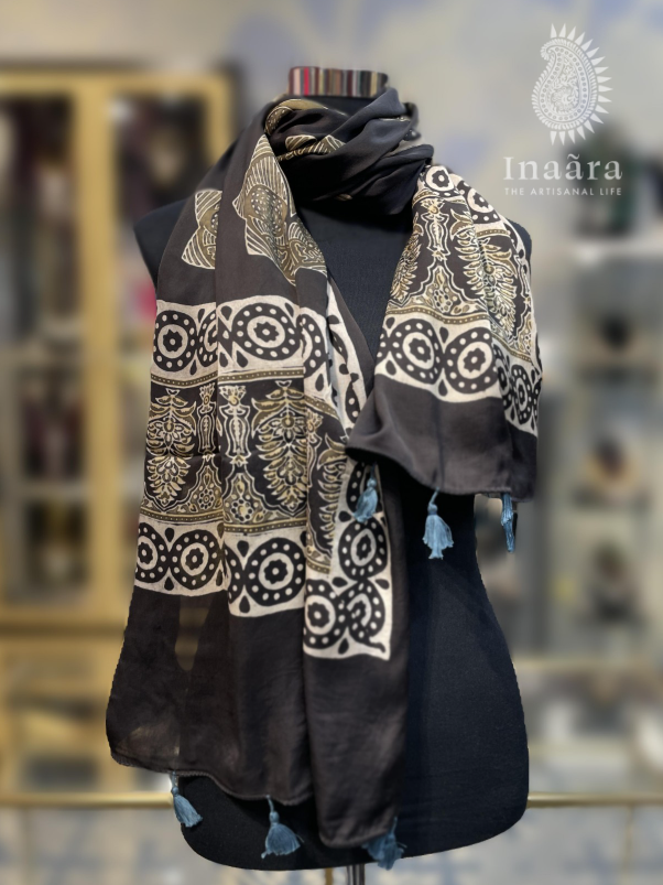 Ajrakh Modal Silk Scarf-Blue/Flower (copy)