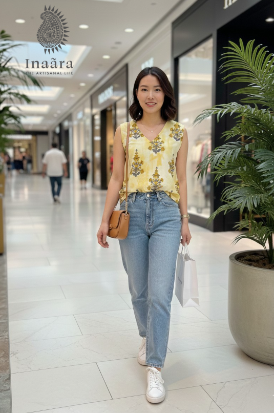 Meena Tunic Top-Digital/Floral Yellow