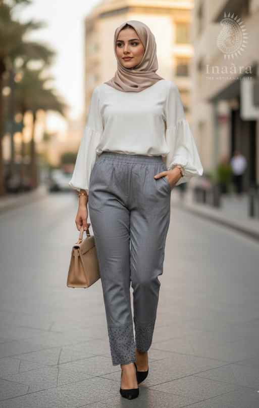 Lace Pants Stretchable- Gray